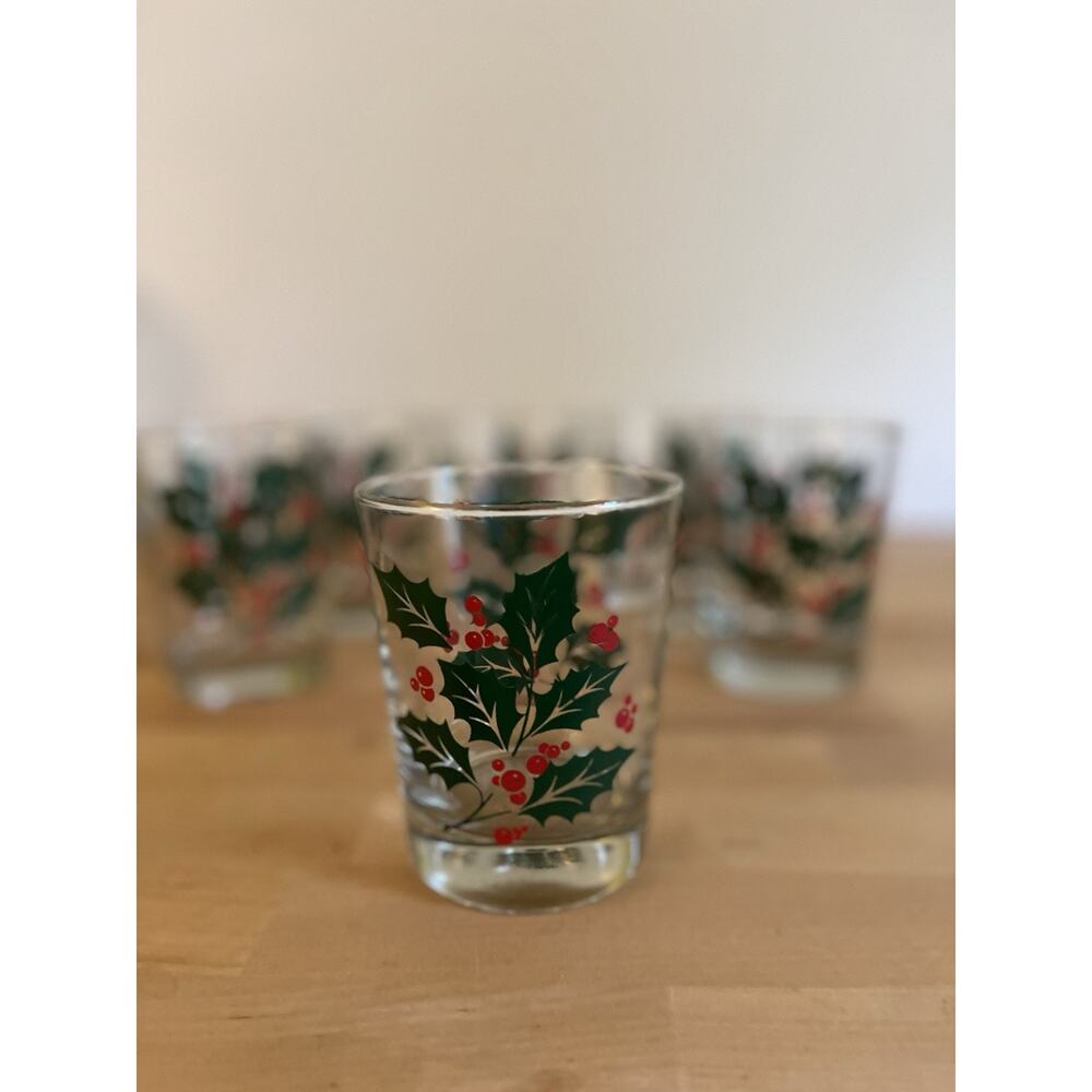 Indiana Glass Holly & Berries Christmas 6pc Holiday Beverage Set Tumblers